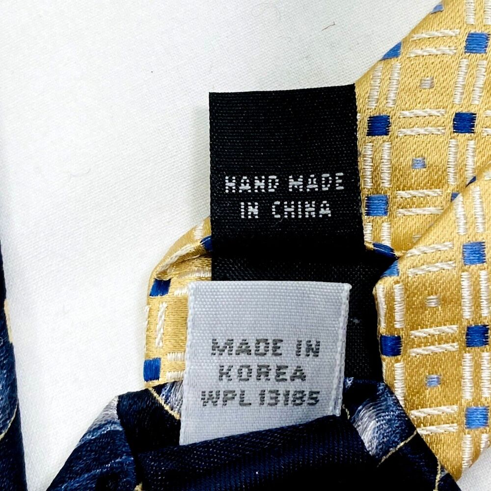 Pierre Cardin 2 Ties Vintage Y2K Blue Gold Geometric Plaid Dot Abstract Preppy - Picture 8 of 11